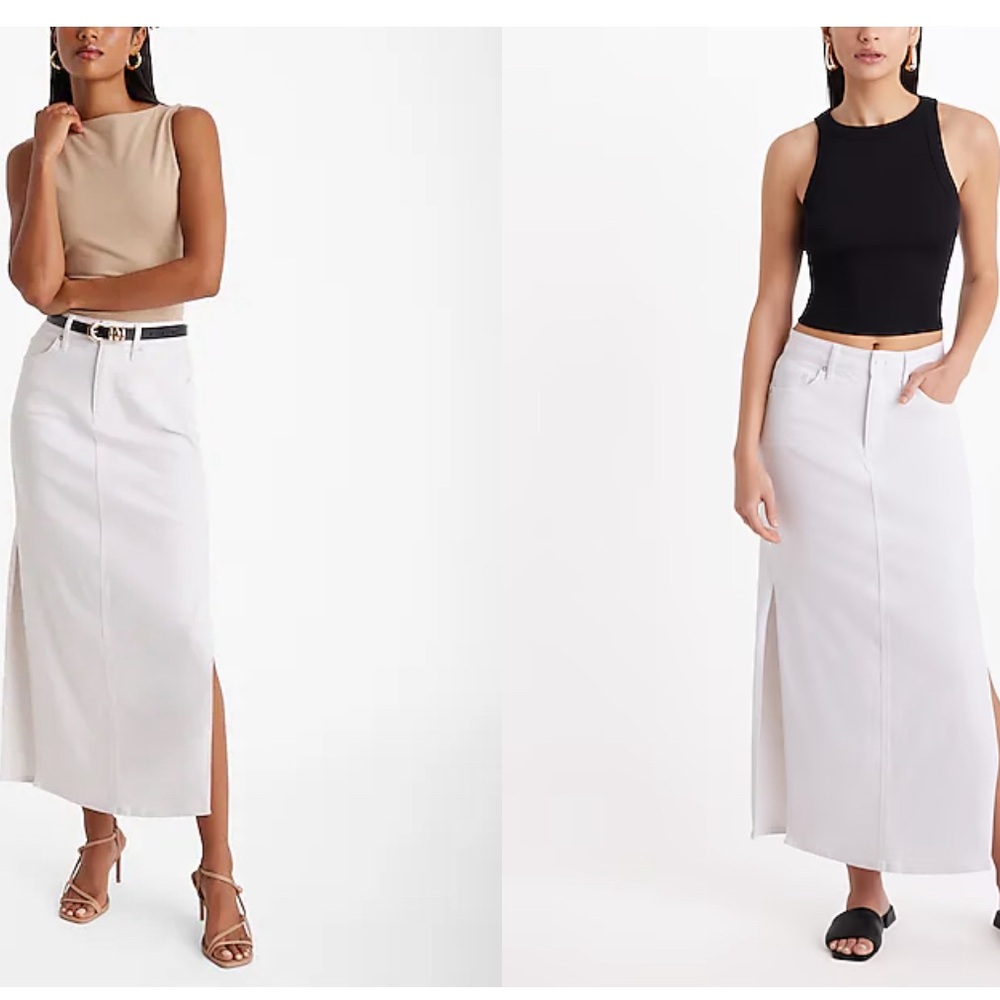 High waisted white denim maxi skirt. SZ: 8